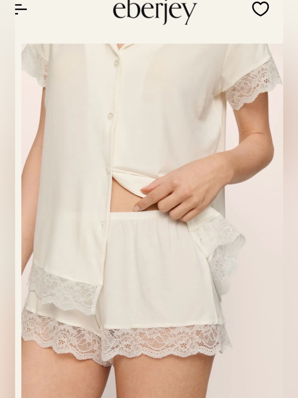 Eberjey Ivory Malou Lace-Trim Shortie Pajama Set - Picture 3 of 5
